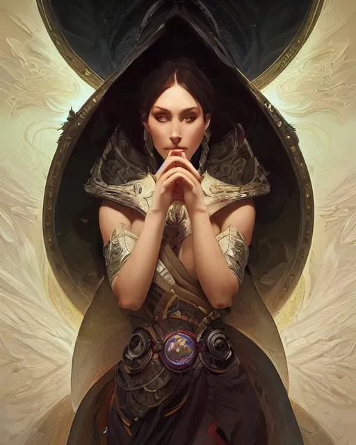 Image similar to the designer of the universe, deep focus, d & d, intricate, elegant, highly detailed, digital painting, artstation, concept art, matte, sharp focus, illustration, hearthstone, art by artgerm and greg rutkowski and alphonse mucha