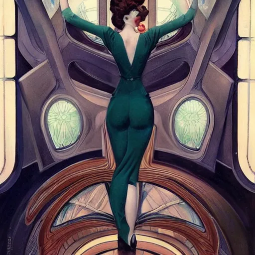 Prompt: a streamline moderne!!, art nouveau, ( ( dieselpunk ) ) painting in the style of charlie bowater, and in the style of donato giancola, and in the style of charles dulac. symmetry, smooth, sharp focus, dramatic lighting, semirealism, intricate symmetrical ultrafine background detail.