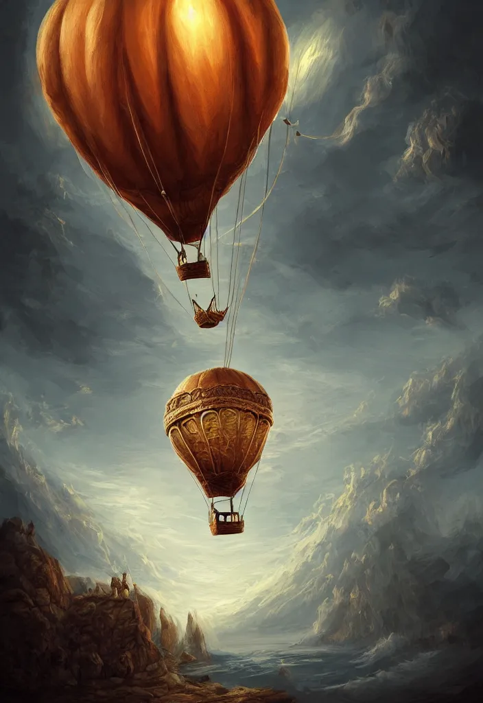 Prompt: old air balloon, epic fantasy, detailed, intricate, digital painting, concept art, realistic, smooth, focus, rim light