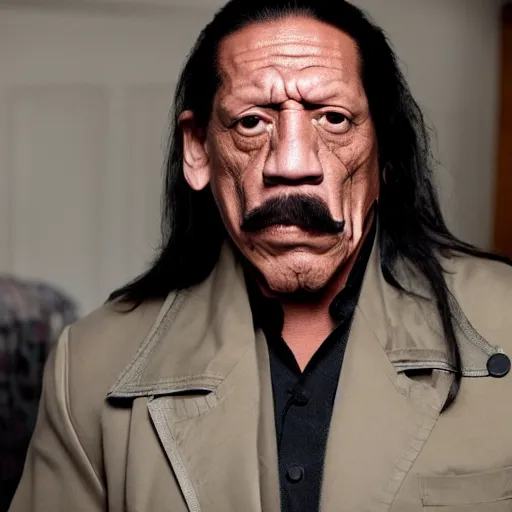 Prompt: danny trejo looking at the mirror with angry face, realistic, 4 k, trending