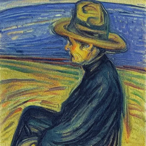 Image similar to “a detailed oil painting of an emigrant in a new country by Edward Munch”