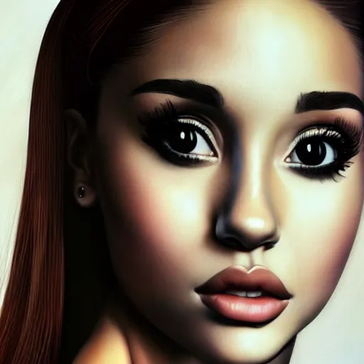 Image similar to A beautiful portrait of ariana grande, by artgerm and Dave McKean, extreme detail, facial details, sharp colors