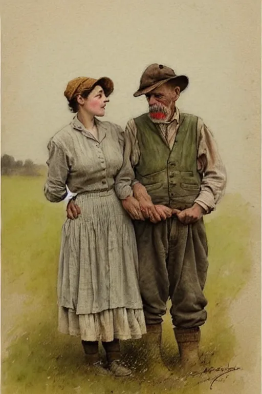 Image similar to (((((1950s farmer and his wife. muted colors.))))) by Jean-Baptiste Monge !!!!!!!!!!!!!!!!!!!!!!!!!!!
