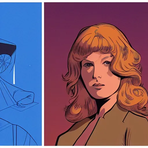 Image similar to kelly reilly retro minimalist portrait! moebius starwatcher comic by jean giraud, portrait 8 k