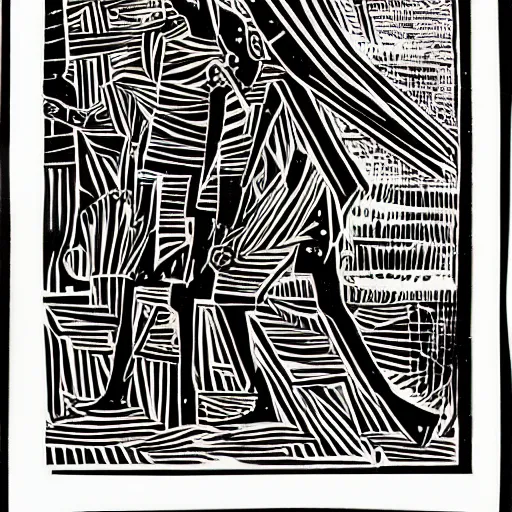 Prompt: african lino cut, high contrast