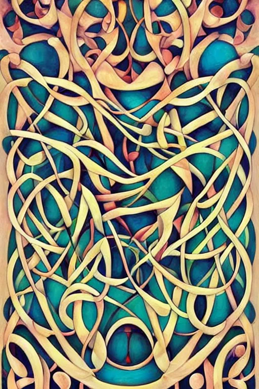 Prompt: abstract art biomorphic forms, geometric patterning figures by amanda sage illustrator