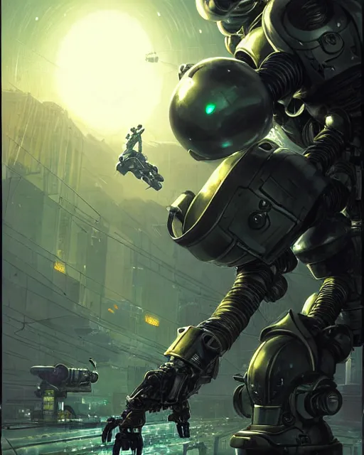 Image similar to luigi fighting in a mech scifi suit matrix with chrome and small lights by, fantasy character portrait, ultra realistic, futuristic background by laurie greasley, concept art, intricate details, highly detailed by greg rutkowski, gaston bussiere, craig mullins, simon bisley