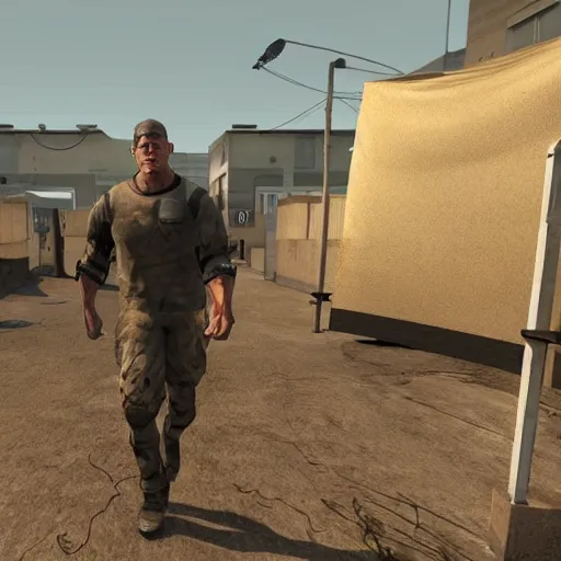 Prompt: John Cena as a refugee in Half-Life 2