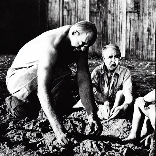 Prompt: ingmar bergman throw some slaves digging hols in there ala russians at chernobyl 1 0 2 4 x 1 0 2 4