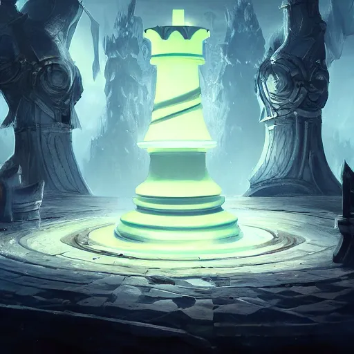 Prompt: a giant white chess pawn piece, glowing chess pawn, glowing chess pawn, chess pawn, chess pawn, chess pawn, battlefield background, bright art masterpiece artstation. 8 k, sharp high quality artwork in style of jose daniel cabrera pena and greg rutkowski, concept art by tooth wu, hearthstone card game artwork, chess pawn