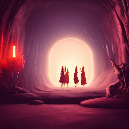 Prompt: witches walking through a magical portal in an ethereal cave ,highly detailed, 4k, HDR, award-winning, artstation, octane render