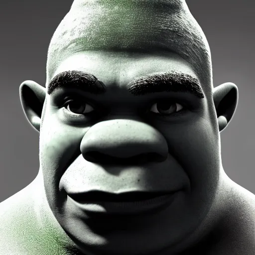Image similar to portrait of shrek with short thick hair, with thick hair with very thick short hair realistic hyperrealistic 4 k resolution 8 k resolution highly detailed very detailed extremely detailed hd quality detailed face very detailed face extremely detailed face trending on artstation