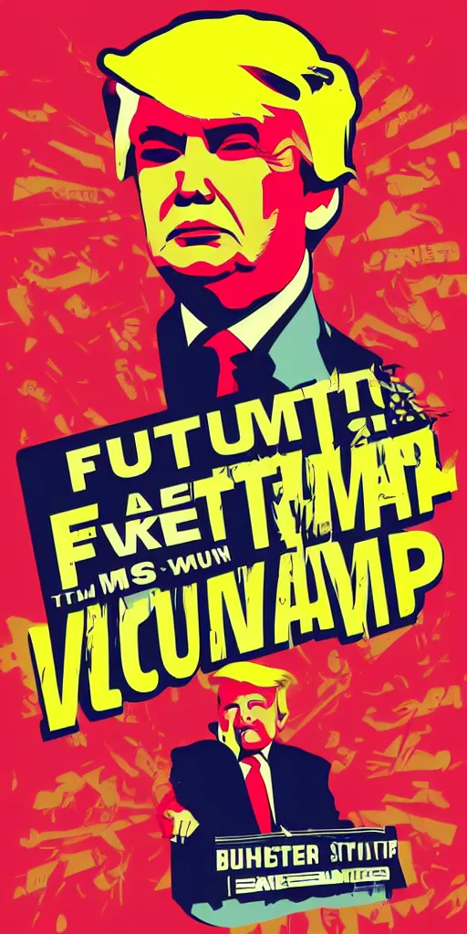 Prompt: donald trump retro futurist illustration art by butcher billy, sticker, colorful, illustration, highly detailed, simple, smooth and clean vector curves, no jagged lines, vector art, smooth andy warhol style