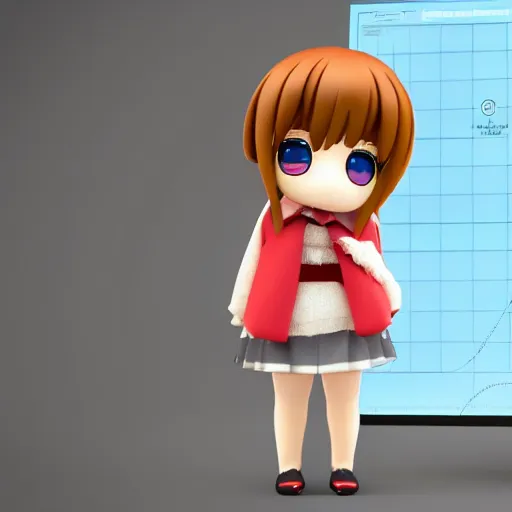 Prompt: cute fumo plush girl holding a powerpoint presentation, chibi, vray