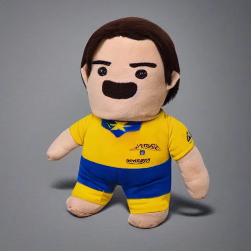 Image similar to Bolsonaro plush toy, product photography