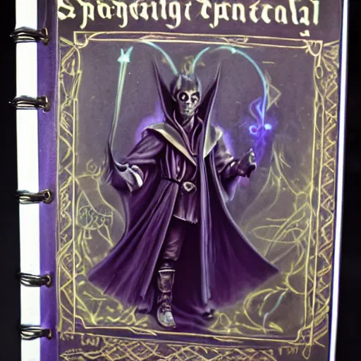 Image similar to a handsome young dark sorcerer casting a necromancer spell, evil glowing spellbook, photorealistic 35mm