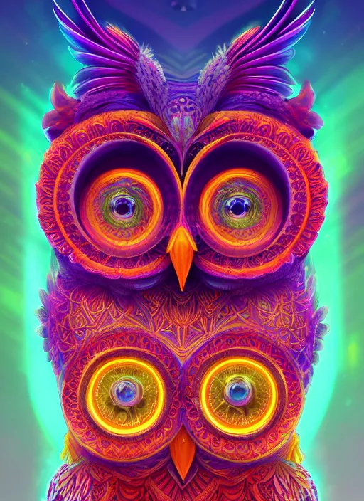 Image similar to symmetry!! product render poster vivid colors divine proportion owl, 神 圣, glowing fog intricate, elegant, highly detailed, digital painting, artstation, concept art, smooth, sharp focus, illustration,