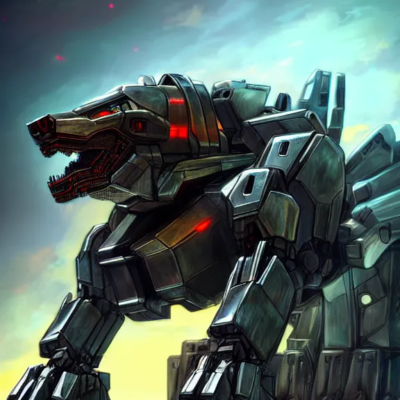 Prompt: hyper realistic, epic, highly detailed cinematic full body shot of a gigantic feral mecha canine, sharp metal claws, cannon mounted on back, sleek armor, glowing visor, destroying city, digital art, furry art, dragon art, zoids art, furaffinity, deviantart, sofurry