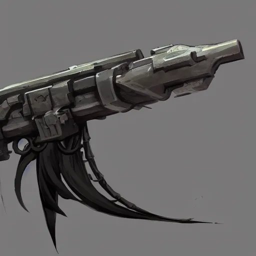 Image similar to greg manchess video game weapon icon of a dieselpunk grenade launcher, matte grey background, key visual, digital painting, artstation, concept art, by makoto shinkai and akihiko yoshida and hidari and wlop and greg rutkowski