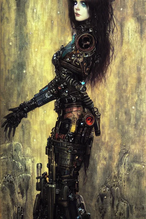 Image similar to portrait of beautiful young gothic maiden, cyberpunk, Warhammer, highly detailed, artstation, illustration, art by Gustav Klimt