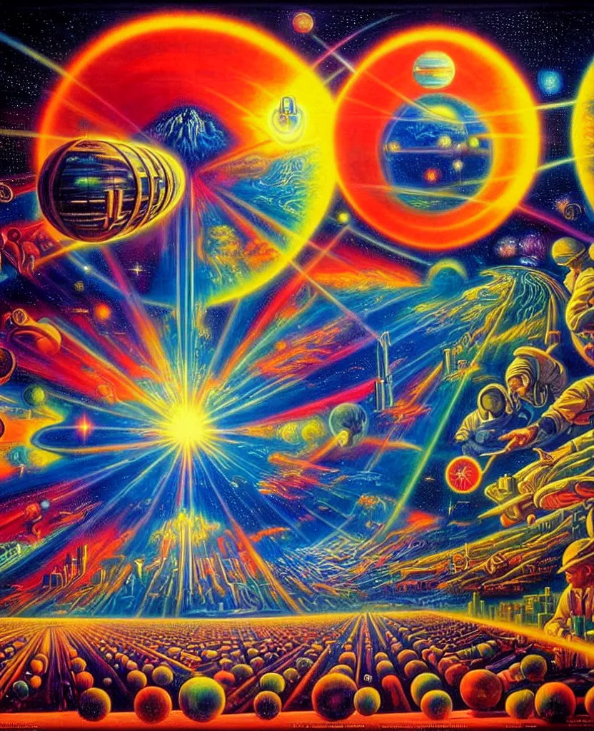 Image similar to a beautiful colorful future for humanity, spiritual science, divinity, utopian, heaven on earth by david a. hardy, wpa, public works mural, socialist