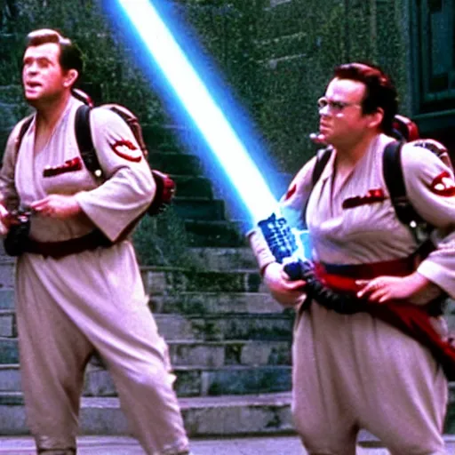 Image similar to the ghostbusters capturing the spirit of obi wan kenobi