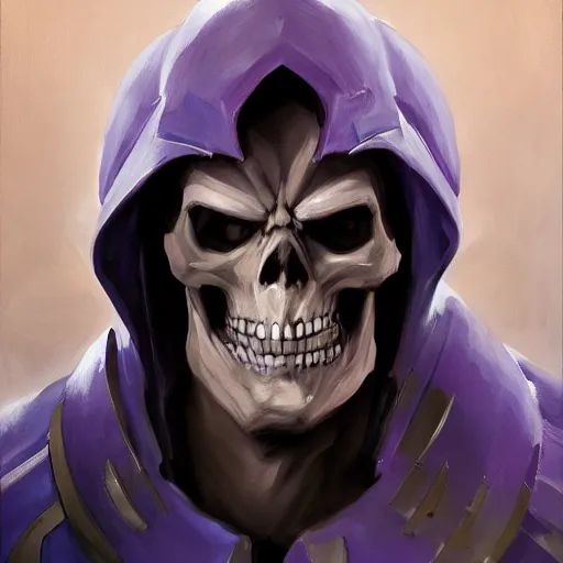 Image similar to greg manchess portrait painting of powerful skeletor the master of the universe as overwatch character, medium shot, asymmetrical, profile picture, organic painting, sunny day, matte painting, bold shapes, hard edges, street art, trending on artstation, by huang guangjian, gil elvgren, ruan jia, greg rutkowski, gaston bussiere