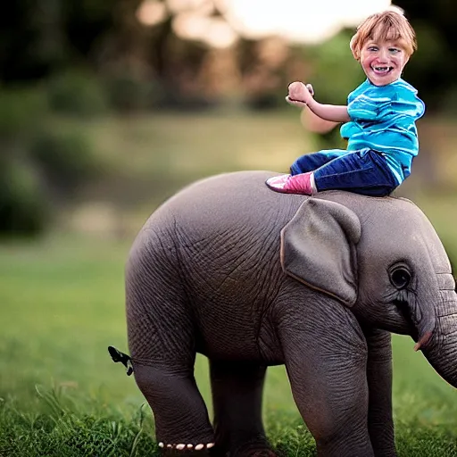 Image similar to little boy riding elephant