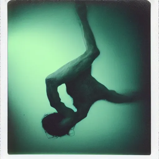 Prompt: polaroid photo:: a creepy man upside down dipped in murky waters, studio lighting:: by beeple and James Gilleard and Justin Gerard :: ornate, dynamic, particulate, intricate, elegant, highly detailed, centered, smooth, sharp focus