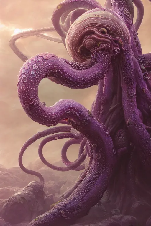 Prompt: giant ancient alien tentacles artwork by yoshitaka amano, pastel colors, detailed background, extremely detailed, octane rendering, sharp focus, volumetric light, particles, unreal engine 5, rtx