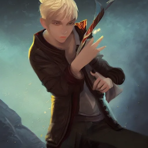 Prompt: A blonde boy thief with daggers, epic fantasy, dreamscape maximized, cinematic lighting, fantasy art illustration, trending on Artstation