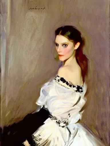 Image similar to portrait of abbey lee by john singer sargent