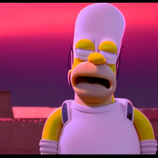 Prompt: a A still of Homer Simpson in Mandy 2018