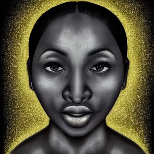 Image similar to black asian woman with cables instead of hair in dark chalk art style