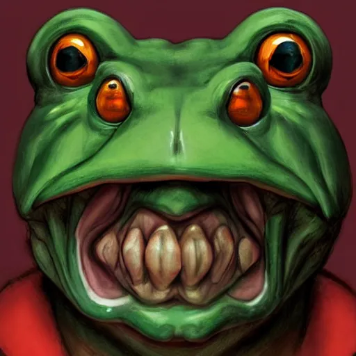 Image similar to A frog mafia boss smiling menacingly by michelangelo, very detailed, deviantart, artstation