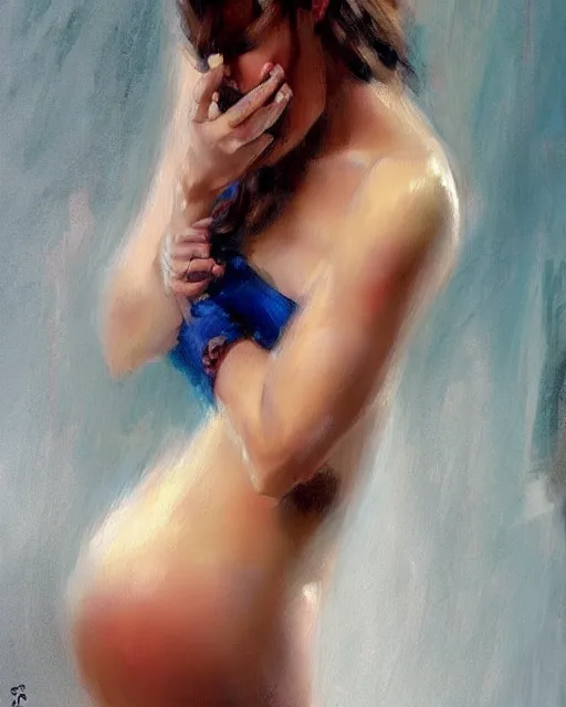 Prompt: a fine art painting of a pretty woman by richard s. johnson, deviantart, figurative art, fine art