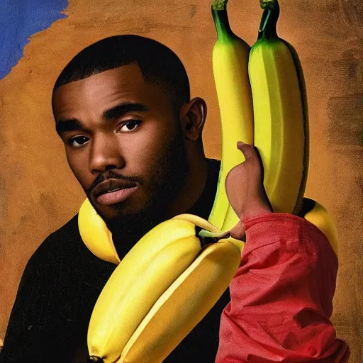 Image similar to frank ocean with a banana, renaissance painting