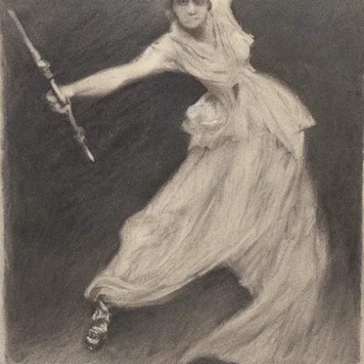 Image similar to ww 1 action heroine by alfred stevens in charcoal