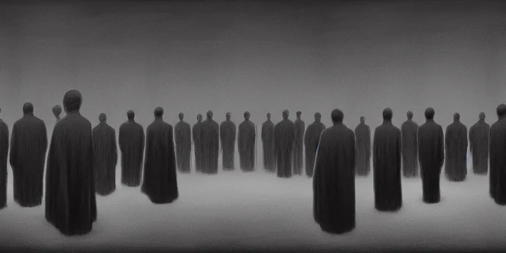 Prompt: politicians in black playing politics at night, inspired by zdzislaw beksinski, concept art, digital art