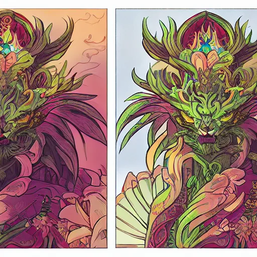 Prompt: flower dragon priest in the style of dan mumford and leiji matsumoto