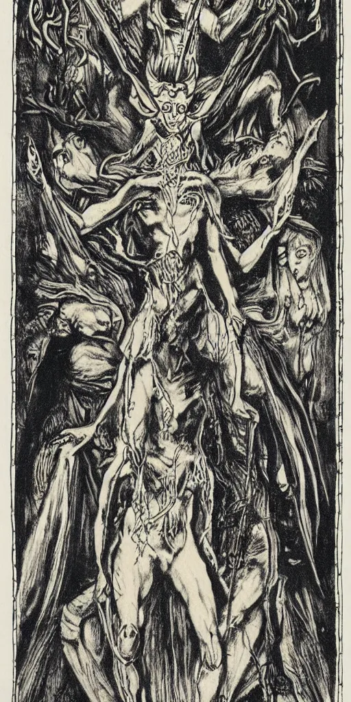 Image similar to the devil tarot card by austin osman spare