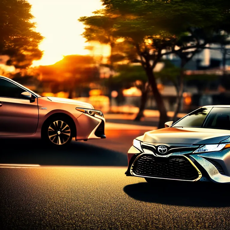 Prompt: close-up-photo TOYOTA CAMRY middle of street, sunset kanagawa prefecture, night, cinematic color, photorealistic, highly detailed,