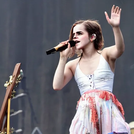 Prompt: Emma Watson performing at Woodstock
