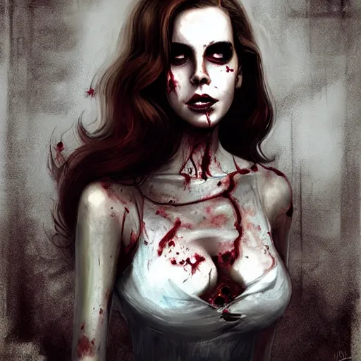 Image similar to slim and beautiful lana del rey as a zombie, 7 days to die zombie, gritty background, fine art, award winning, intricate, elegant, sharp focus, cinematic lighting, digital painting, 8 k concept art, art by michael hussar, art by brom, art by guweiz and z. w. gu, 8 k