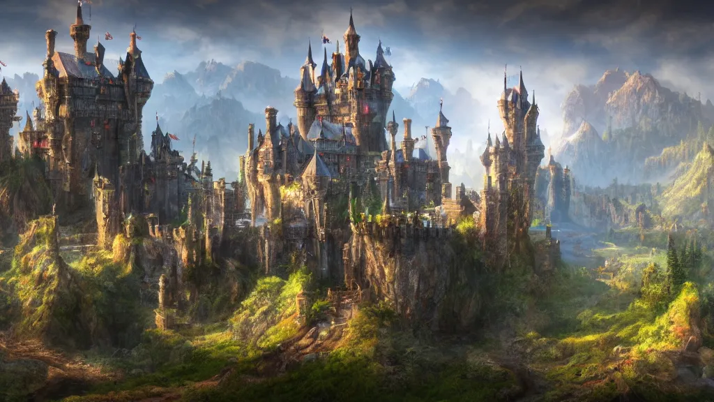 Image similar to fantasy castle, fantasy artwork, very very very beautiful scenery, hd, hdr, ue5, ue6, unreal engine 5, cinematic 4k wallpaper, 8k, ultra detailed, high resolution, artstation, award winning