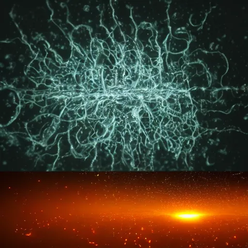 Image similar to army of interconnected neurons made of steel in space with hubble background, amazing, fire, splash, vray, 5 5 mm