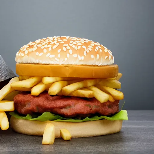 Prompt: professional photo of a Big Mac and large fries