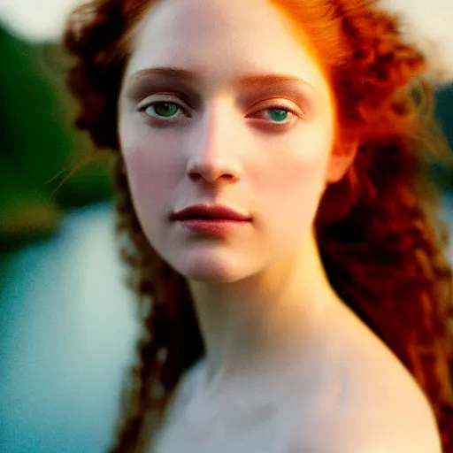 Prompt: photographic portrait of a stunningly beautiful english renaissance female in soft dreamy light at sunset, beside the river, soft focus, contemporary fashion shoot, hasselblad nikon, in a denis villeneuve movie, by edward robert hughes, annie leibovitz and steve mccurry, david lazar, jimmy nelsson, hyperrealistic, perfect face