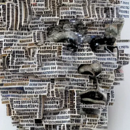 Image similar to portrait constructed from newspaper clips, layered composition, layers, texture, mcu, newspaper, highly textured, layered, sculpted, dynamic,