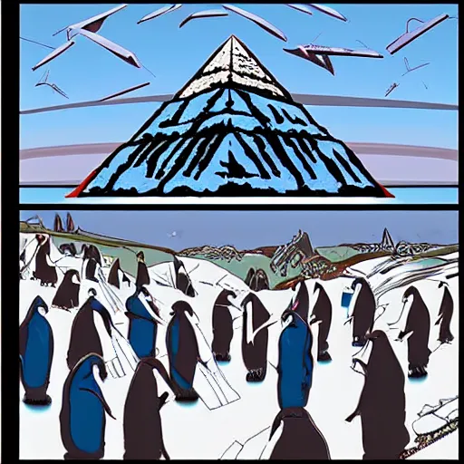 Image similar to ancient digital art, trending on artstation, civilization from antarctica worshiping their god in front of an iced pyramid.